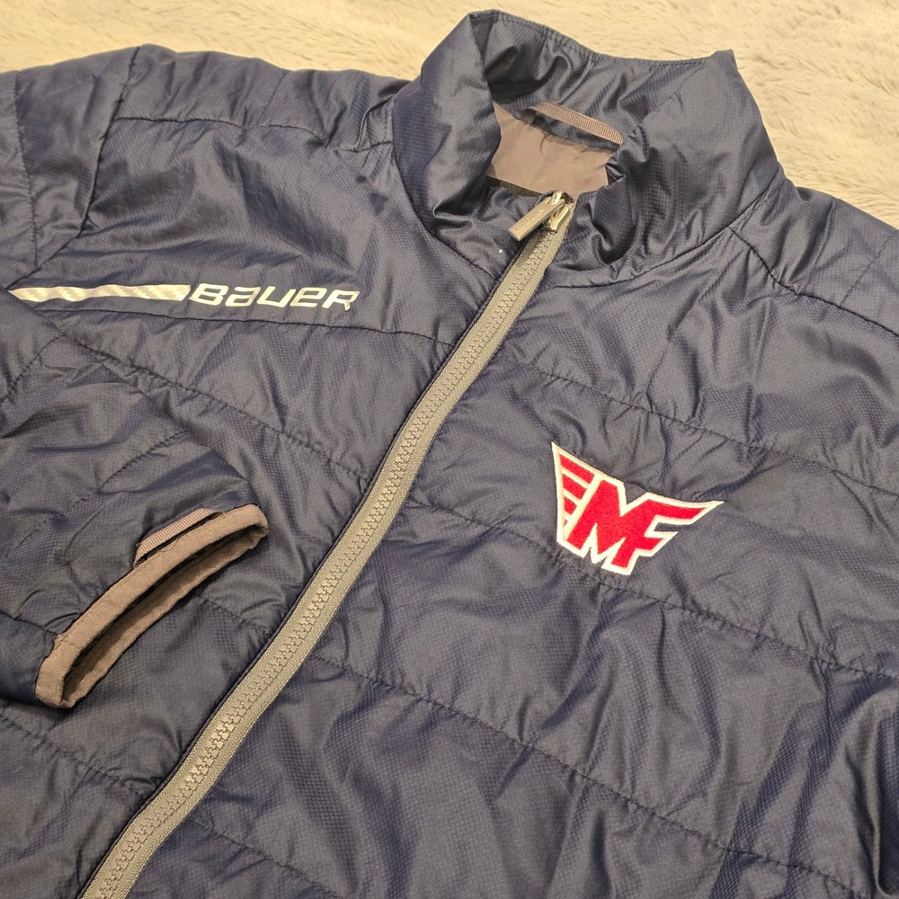 Bauer Youth XL Navy Blue Quilted Puffer Jacket Hockey Team MF 88 Full Zip Coat
